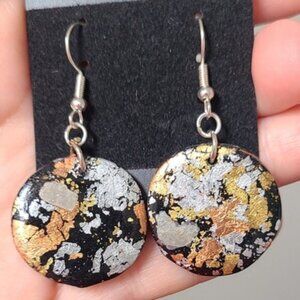 Boho Circle Round Black Gold Silver Bronze Tri Colour Drop Dangle Earrings